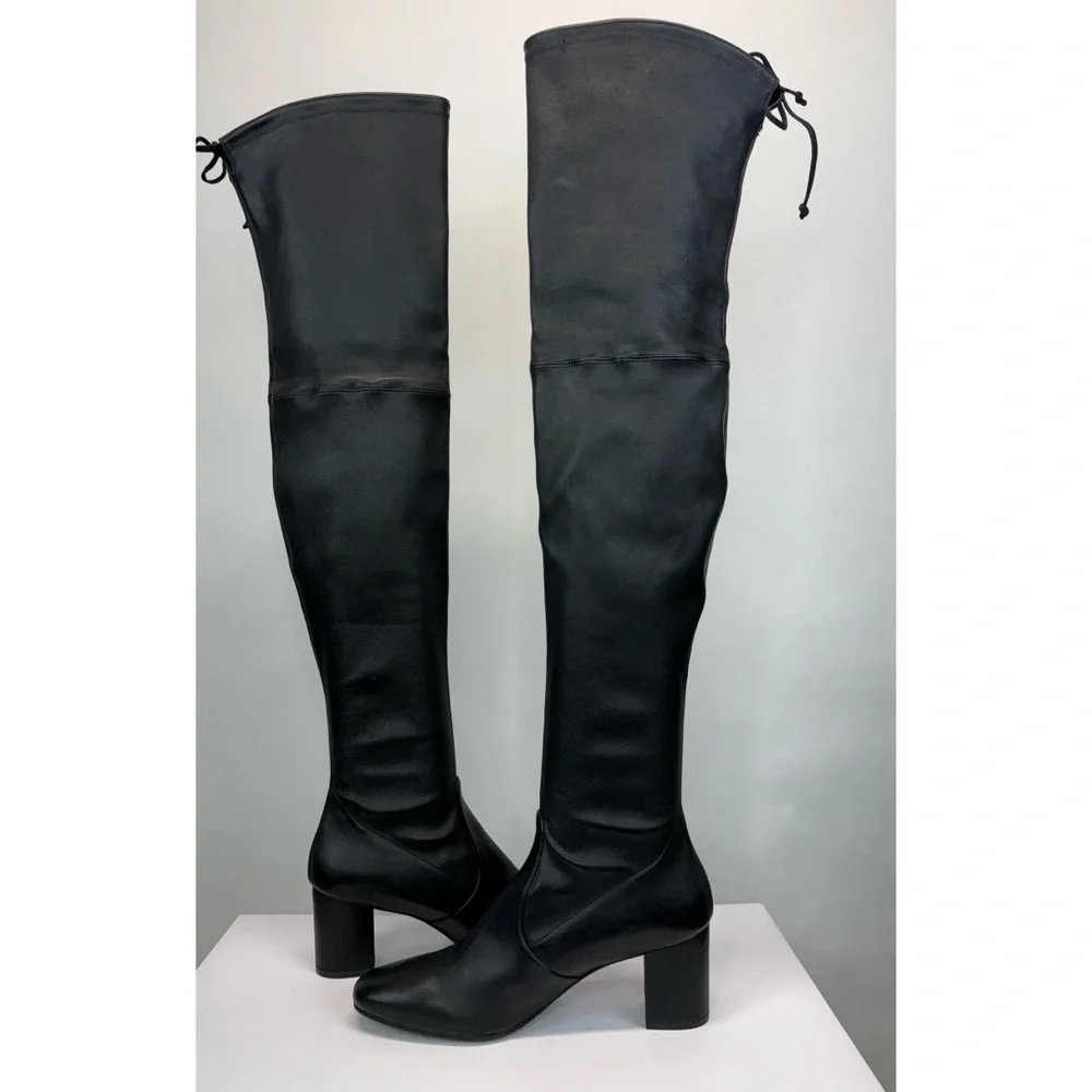 New Stuart Weitzman Tieland Over The Knee Boot Black Leather Sz 10